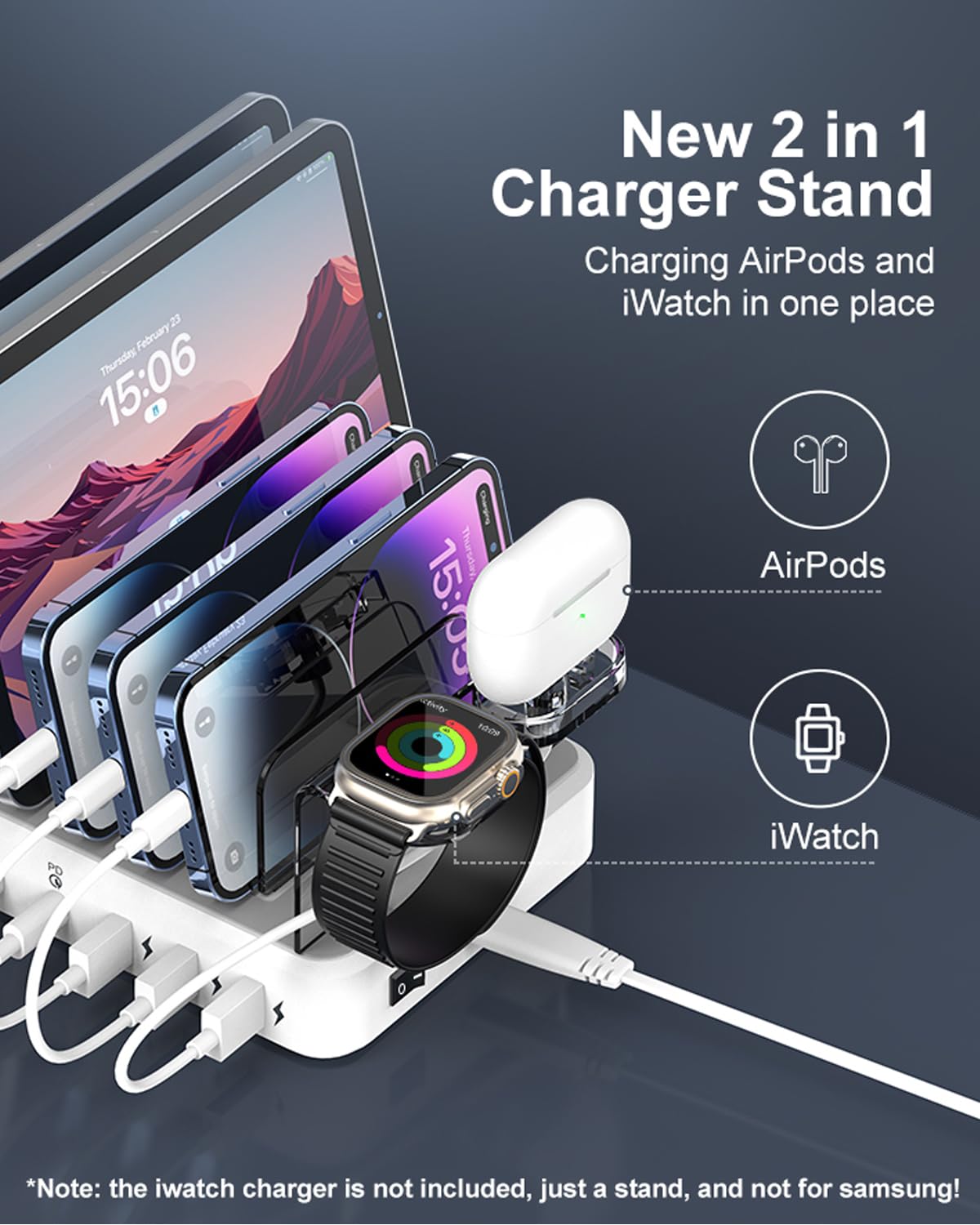 TYCRALI 100W 6 Port Charger Station with 3 PD USB C Fast Port